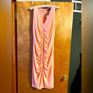 Tangerine colored V-neck in front and back formal dress double layered